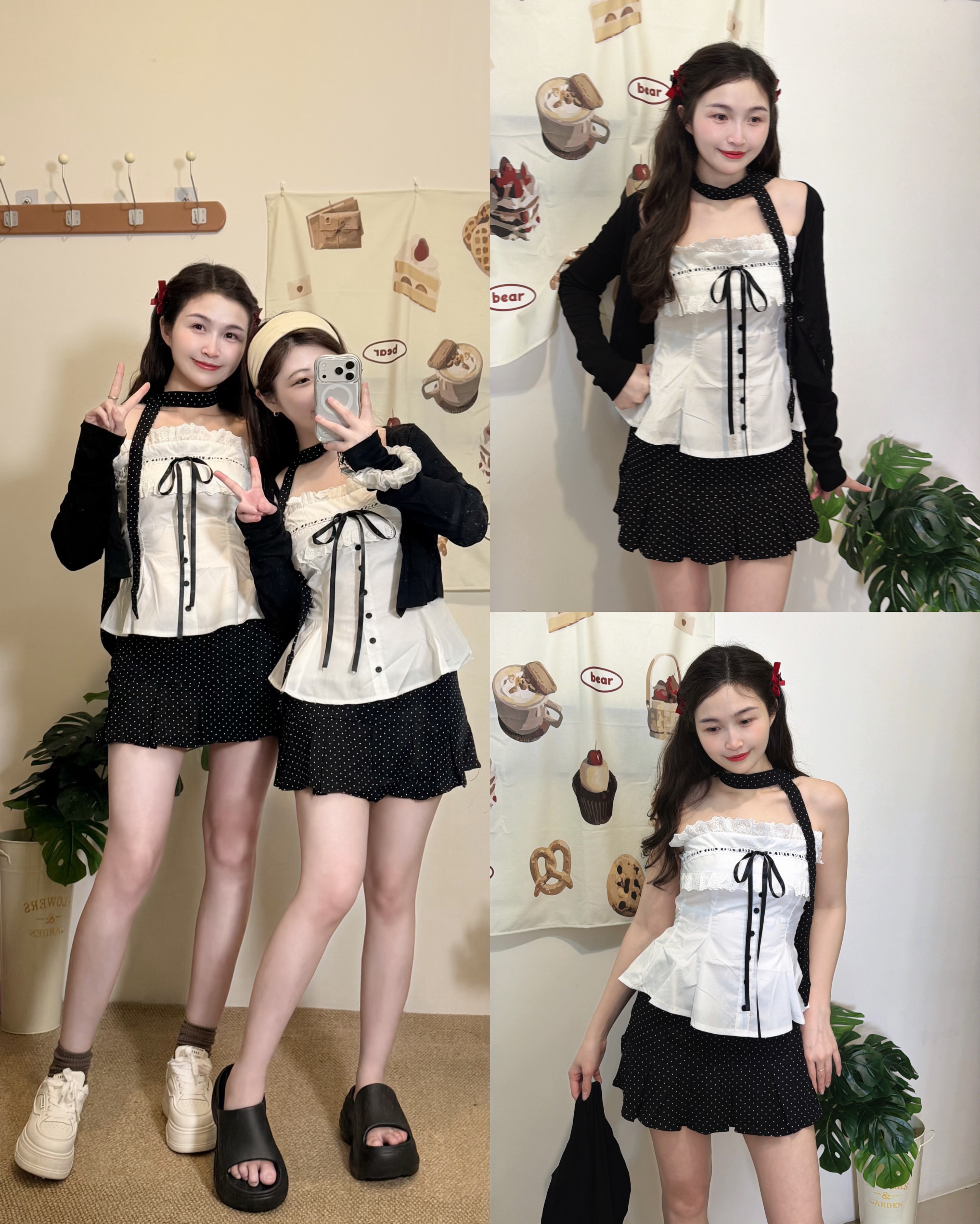 預購｜韓系花邊波點三件式套裝