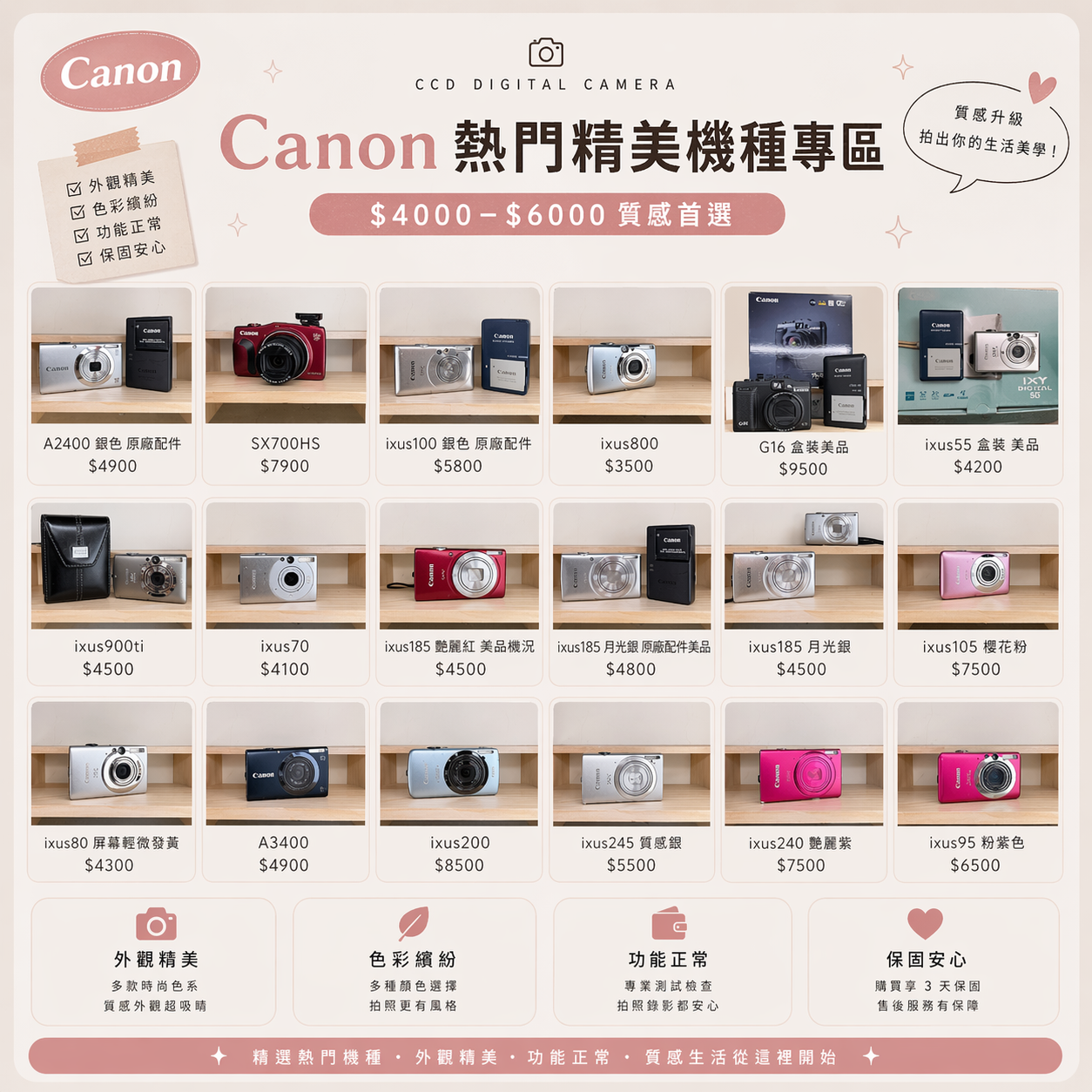 Canon 熱門精美機種專區｜$4000–$6000 質感首選