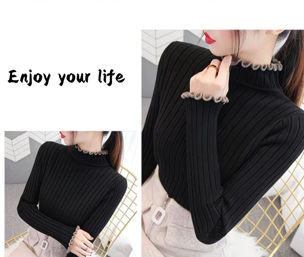 【江家嚴選】荷葉邊內搭衣｜修身顯瘦 甜美有型｜冬天必備 內搭單穿都合適