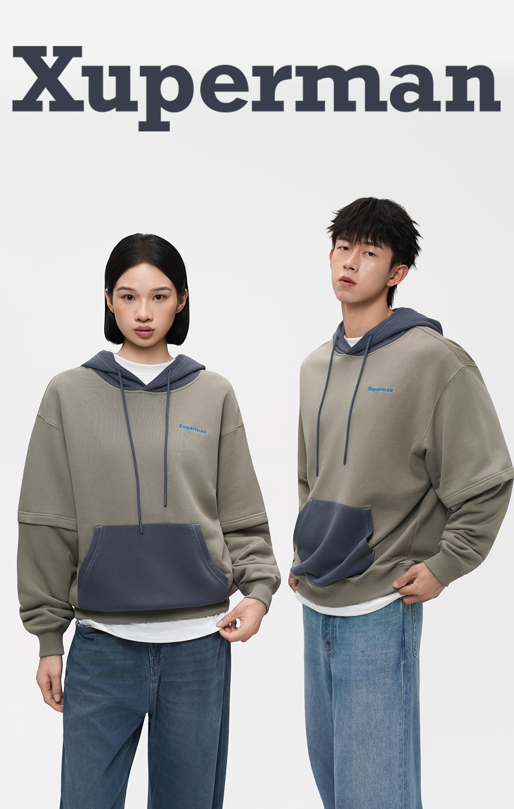 雙層袖撞色連帽大學T