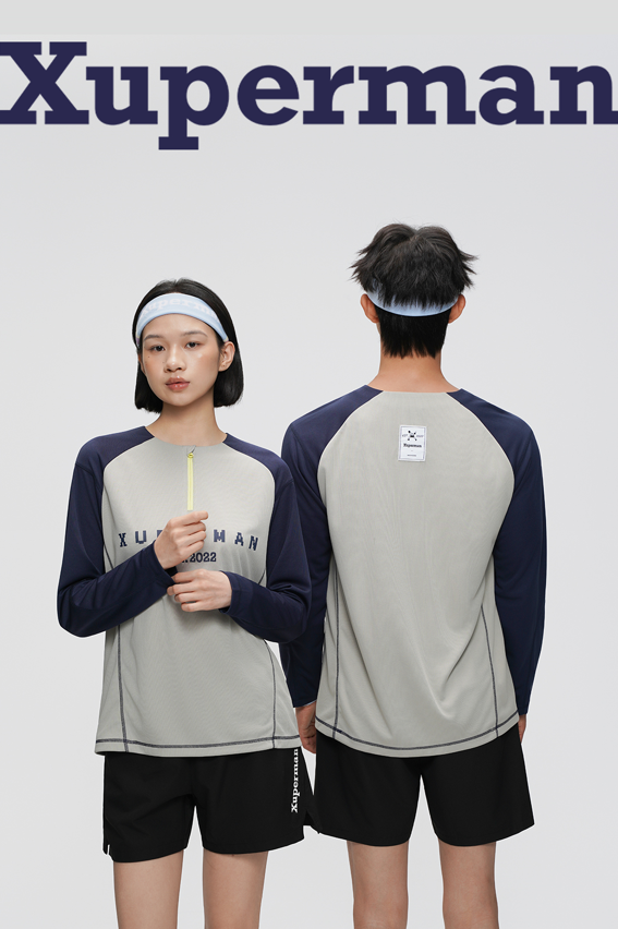 半拉鍊撞色拼接長袖T