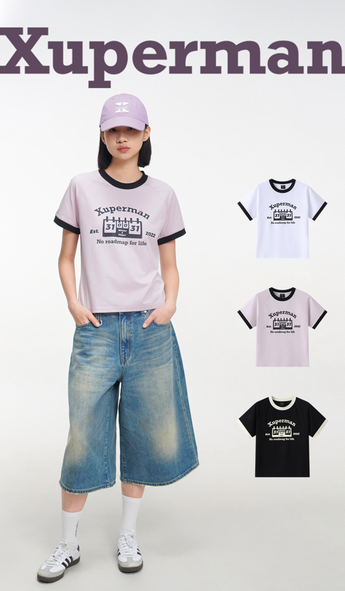 復古比分拼色T恤