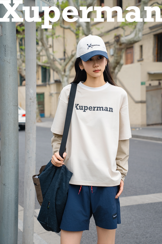 假兩件拼色印花長袖