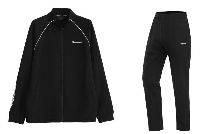 立領嵌條針織上衣/四面彈性梭織長褲