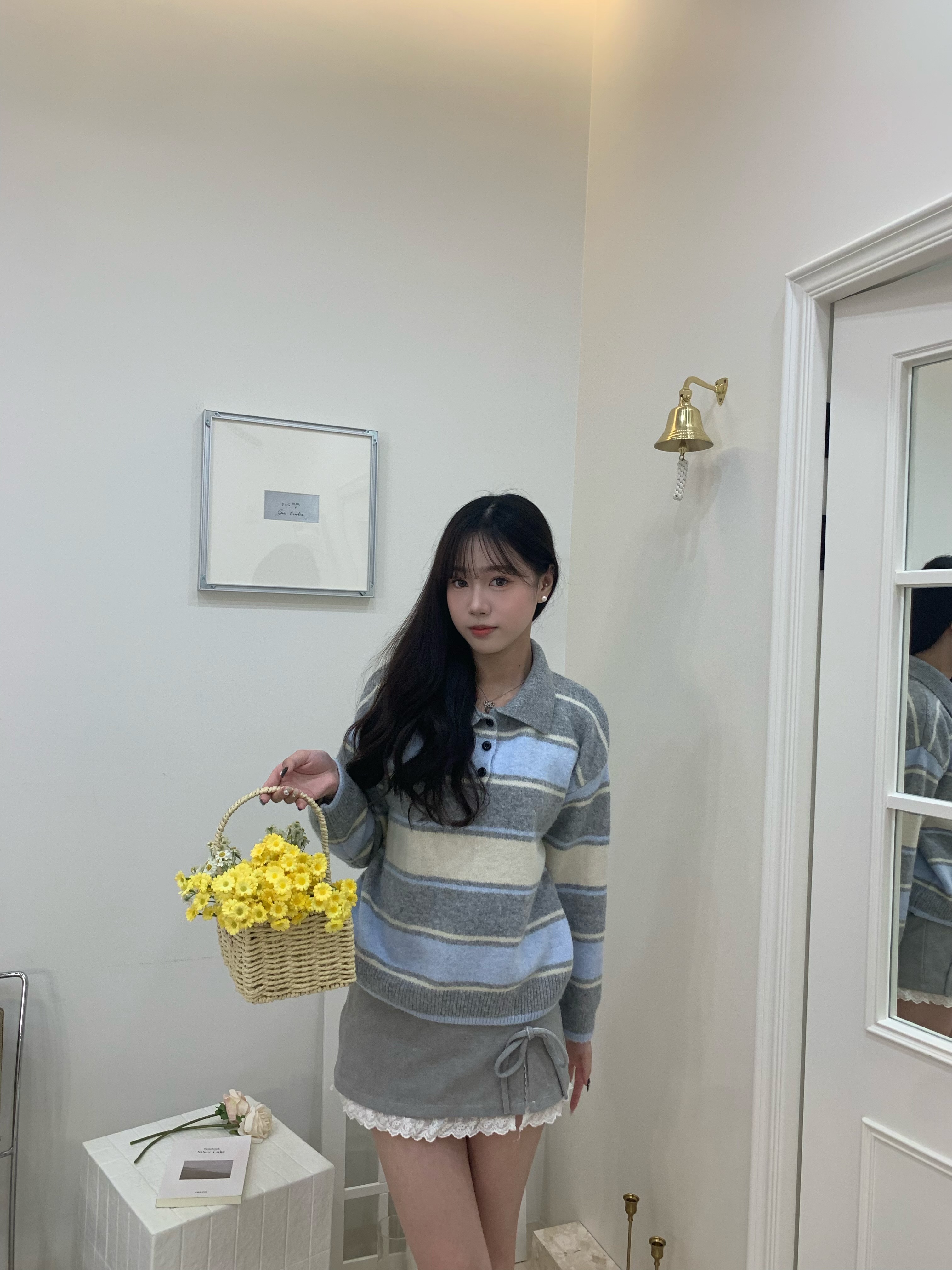 𝑷𝒐𝒏𝒚𝒐韓國🇰🇷 QQ厚實條紋翻領針織毛衣