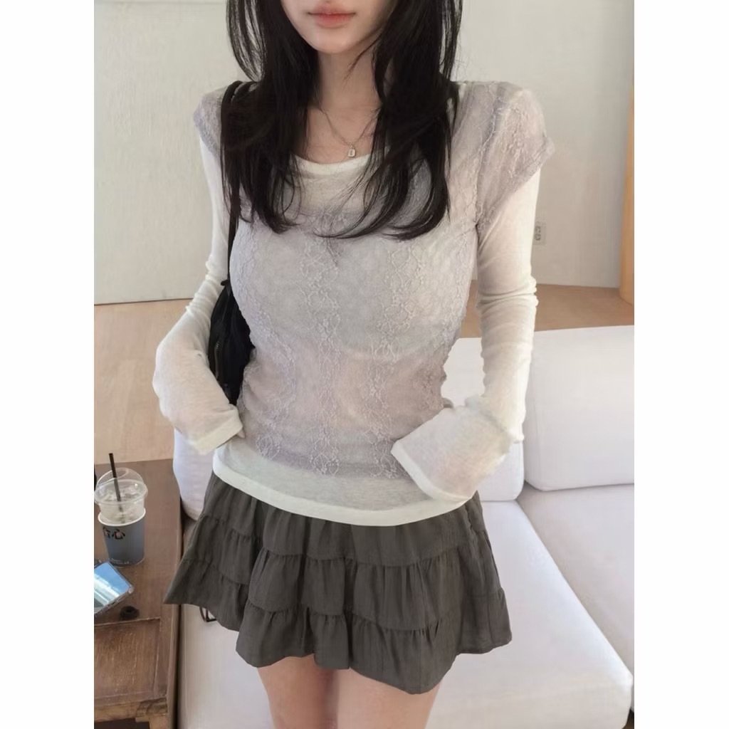 𝑷𝒐𝒏𝒚𝒐現貨 韓國 🇰🇷仙氣蕾絲短袖+長袖t 兩件式