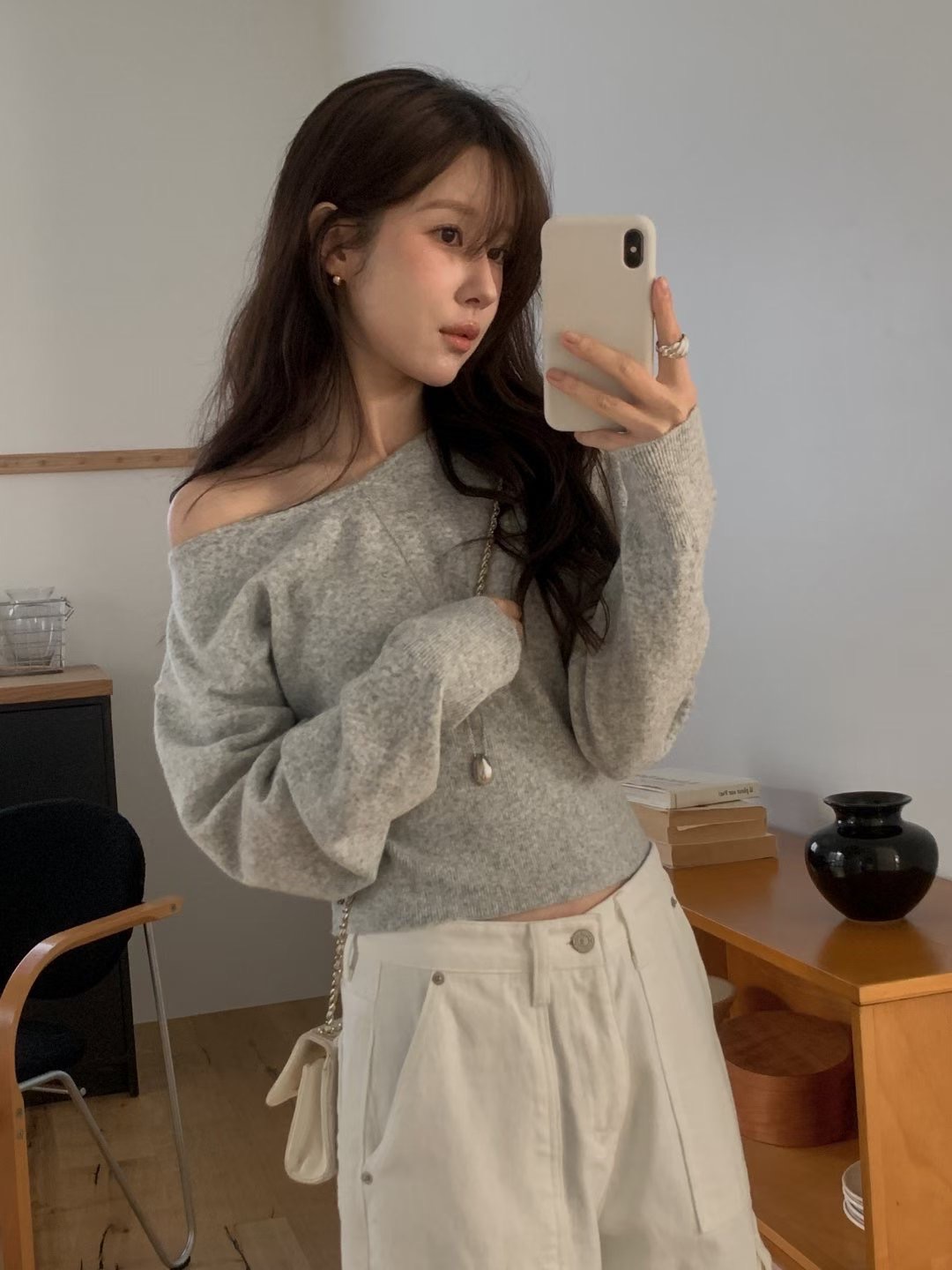 Miel溫柔V領兩穿羊毛針織上衣