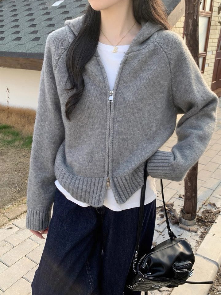 ꒰雙頭拉鍊連帽針織外套 ꒱♡三色