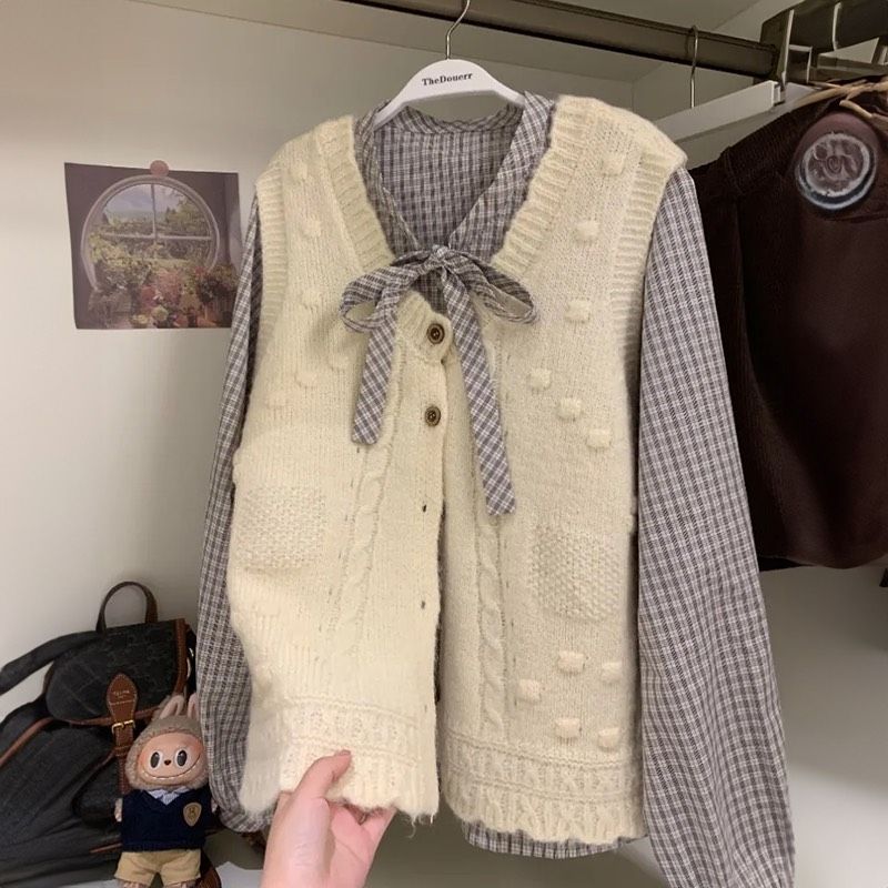 ꒰甜美蝴蝶結兩件套꒱♡襯衫加背心