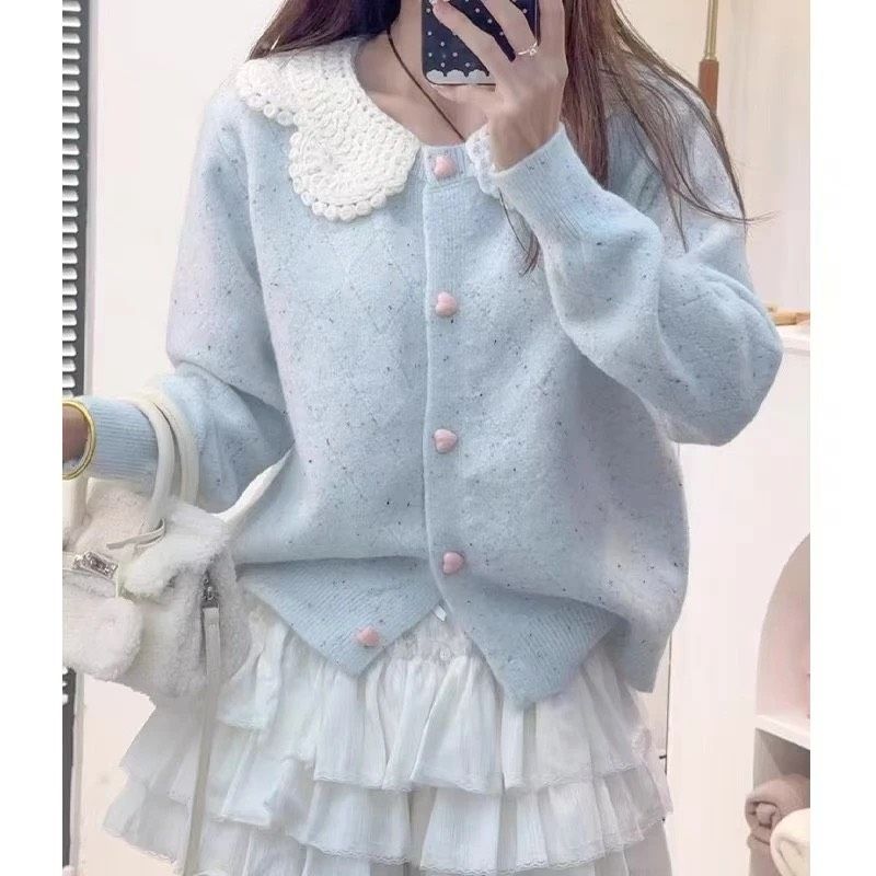 ꒰娃娃領愛心鈕扣針織衫꒱♡三色