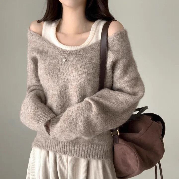 ꒰韓系露肩針織兩件套꒱♡三色