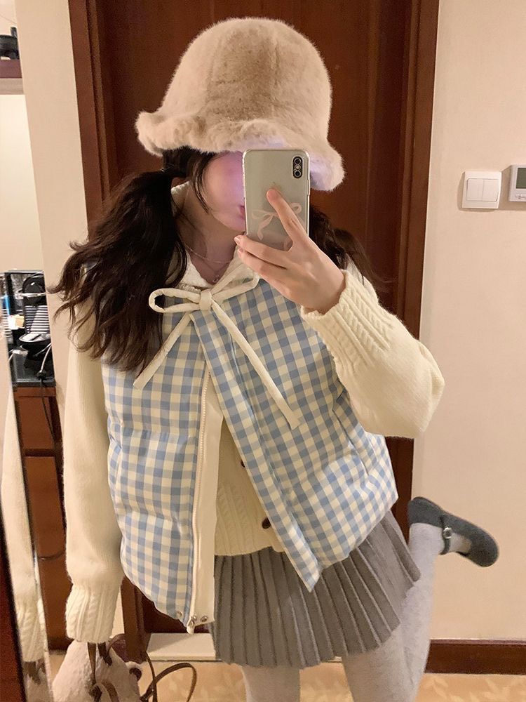 ꒰奶呼呼藍格子保暖馬甲꒱♡可愛