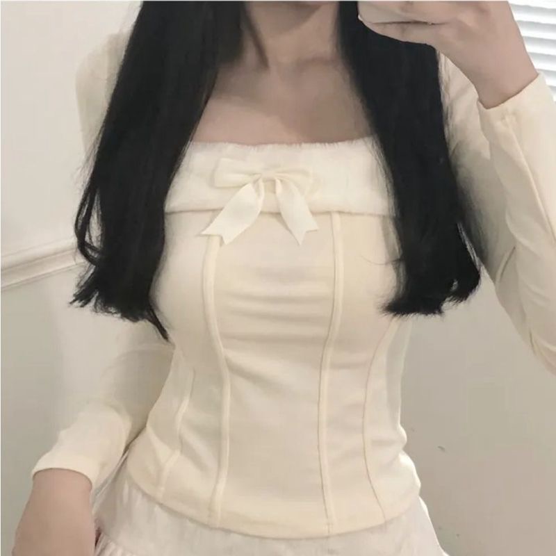 ꒰法式方領毛茸茸打底長袖꒱♡