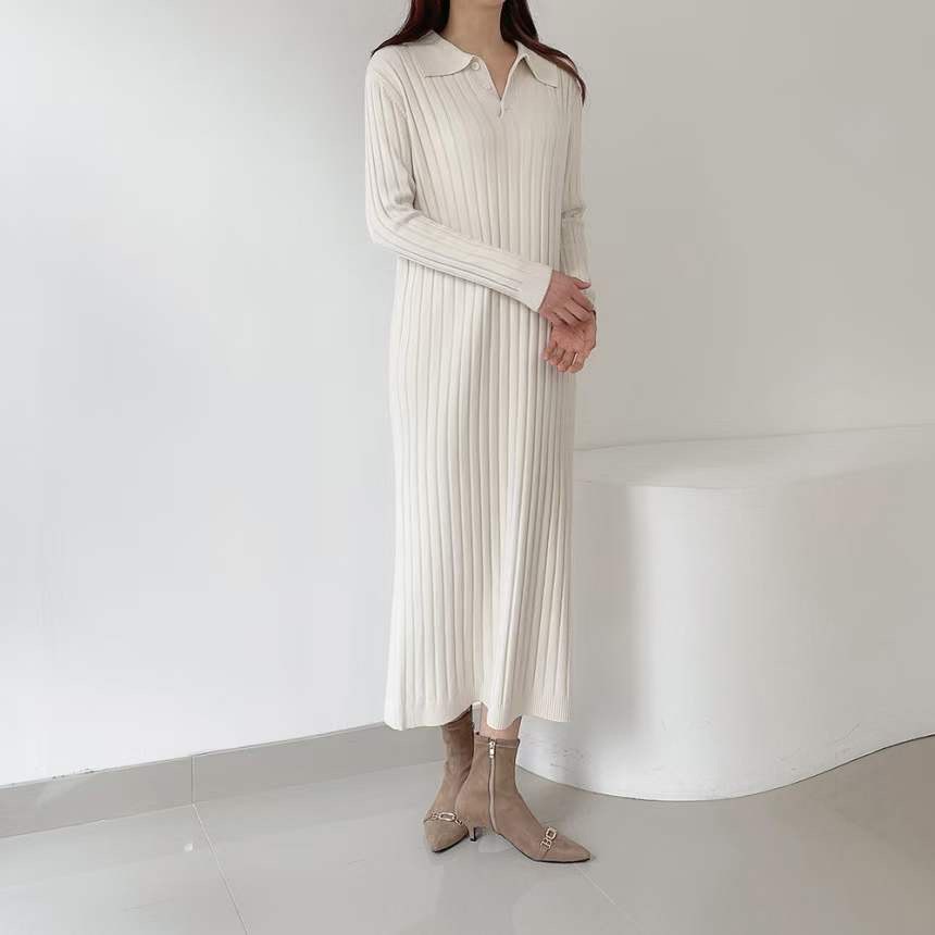 素面簡約長裙 修身長裙 休閒長裙 女生洋裝 針織洋裝
