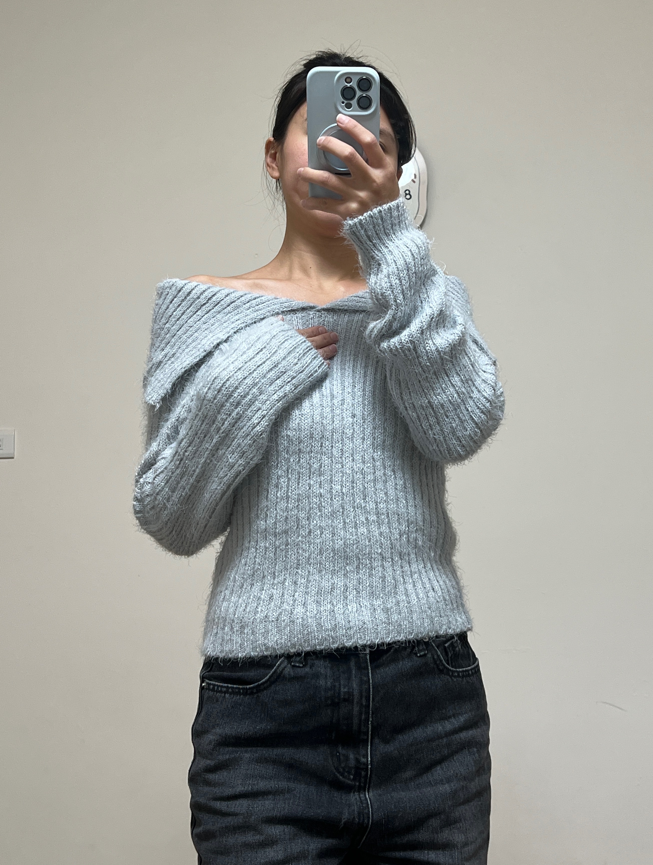 熱銷🔥可露肩翻領針織上衣 平口上衣 針織上衣 韓國女裝