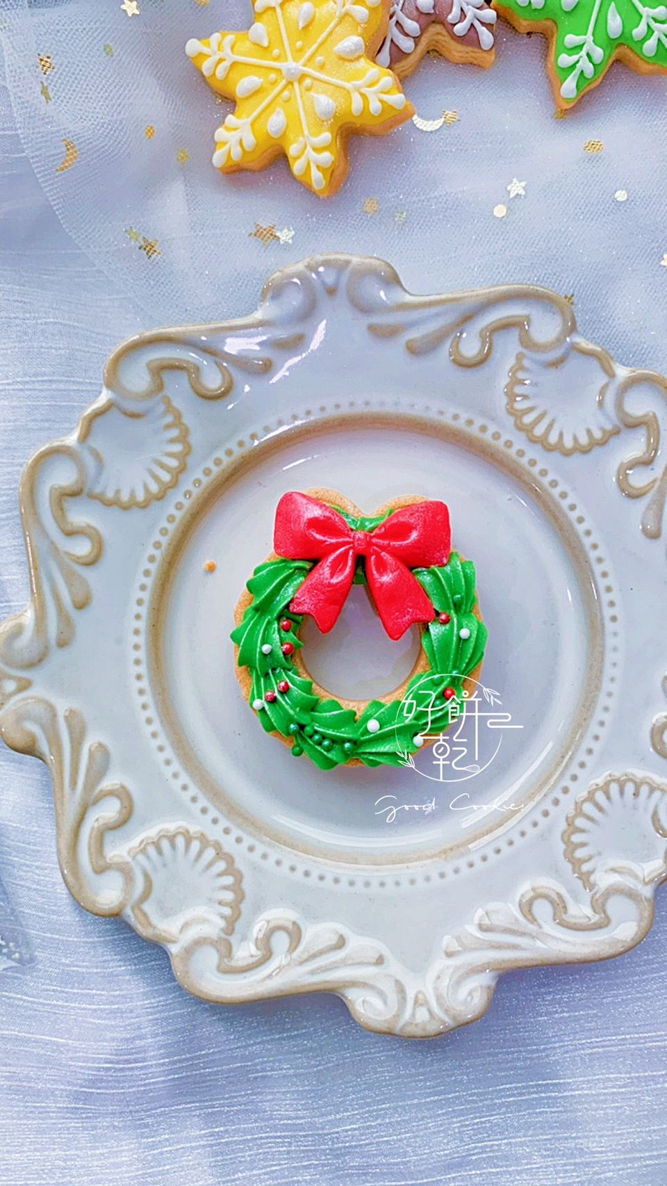 聖誕花圈（寬5公分高5.5）（蝴蝶結為翻糖）（下單請備註出貨日未指定則統一12/20出貨）