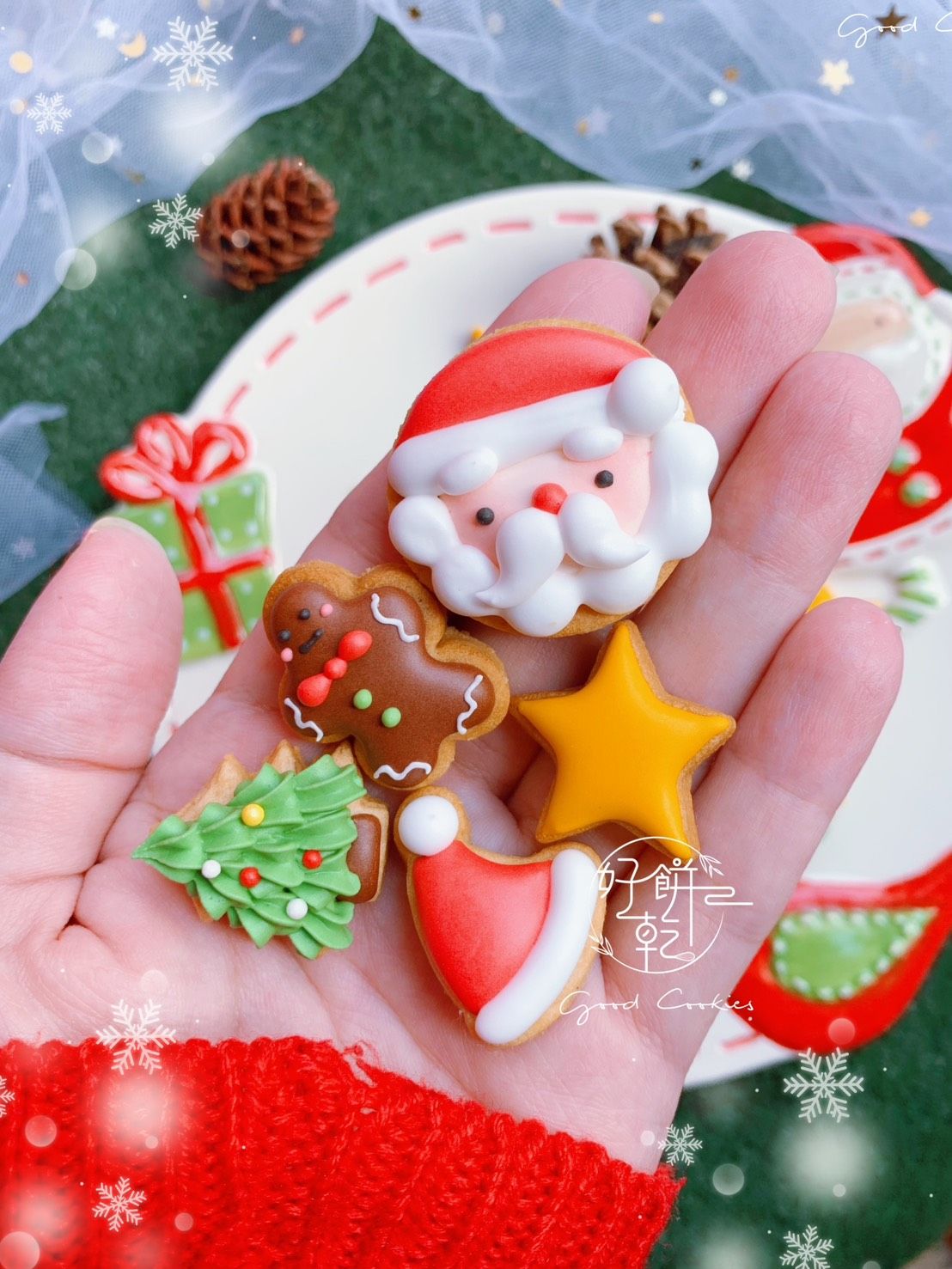 迷你款聖誕糖霜餅乾聖誕老公公款（五入）（每一片約莫2公分左右）（下單請備註出貨日未指定則統一12/20出貨）
