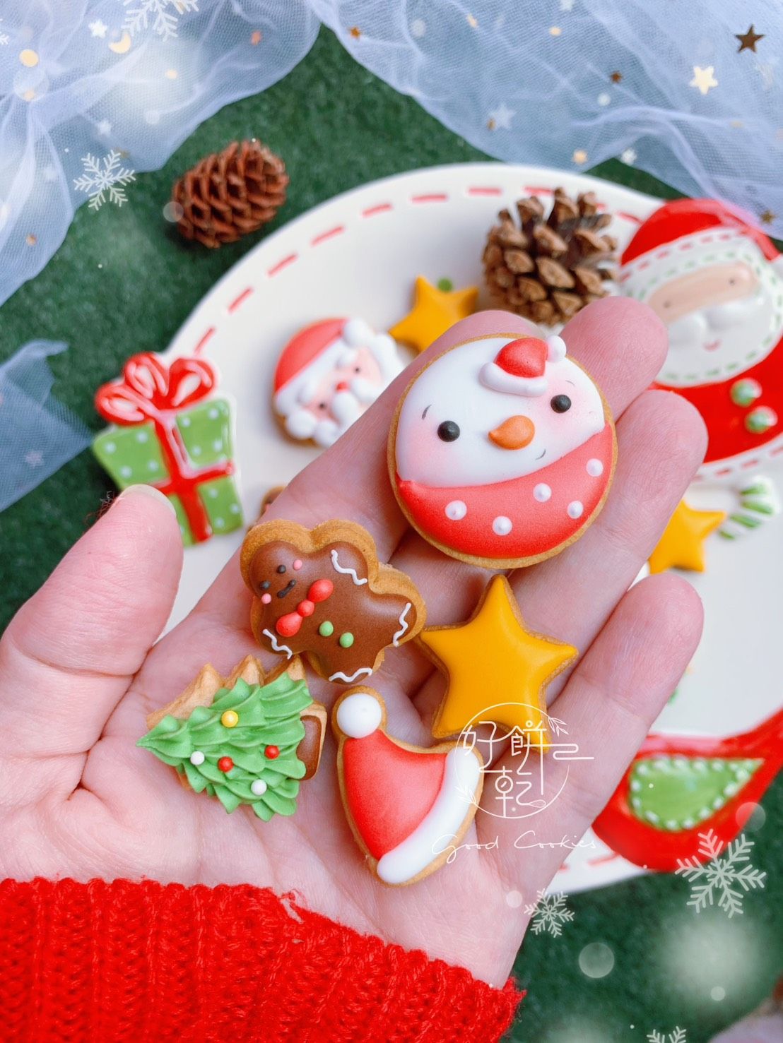 迷你款聖誕糖霜餅乾雪人老公公款（五入）（每一片約莫2公分左右）（下單請備註出貨日未指定則統一12/20出貨）