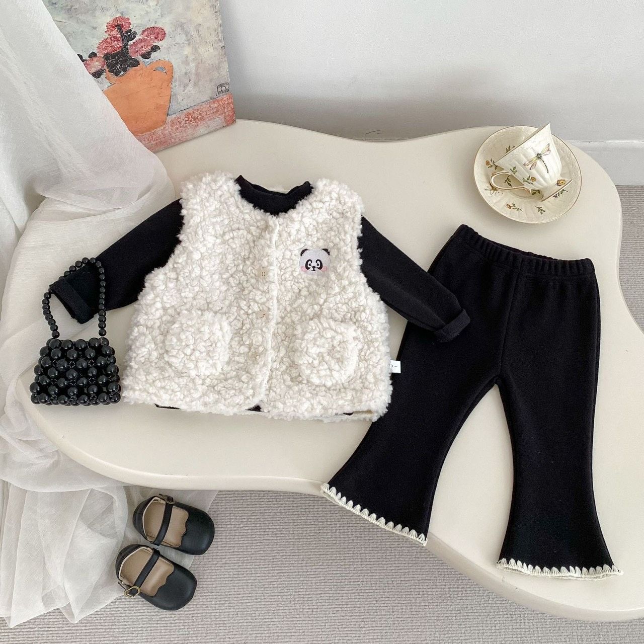 ⸜♡⸝女童加絨打底衫喇叭褲＆加後馬甲背心套裝⸜♡⸝