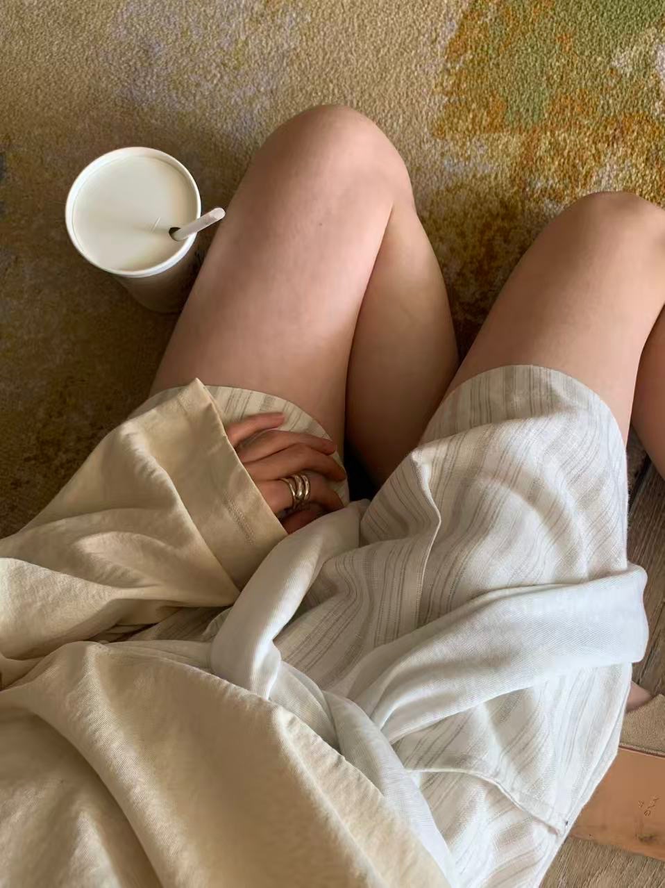 慵懶亞麻直紋短褲