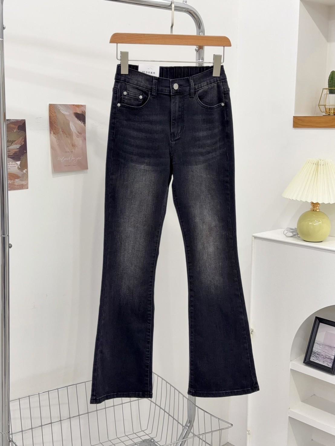 新款 高彈刷色喇叭褲