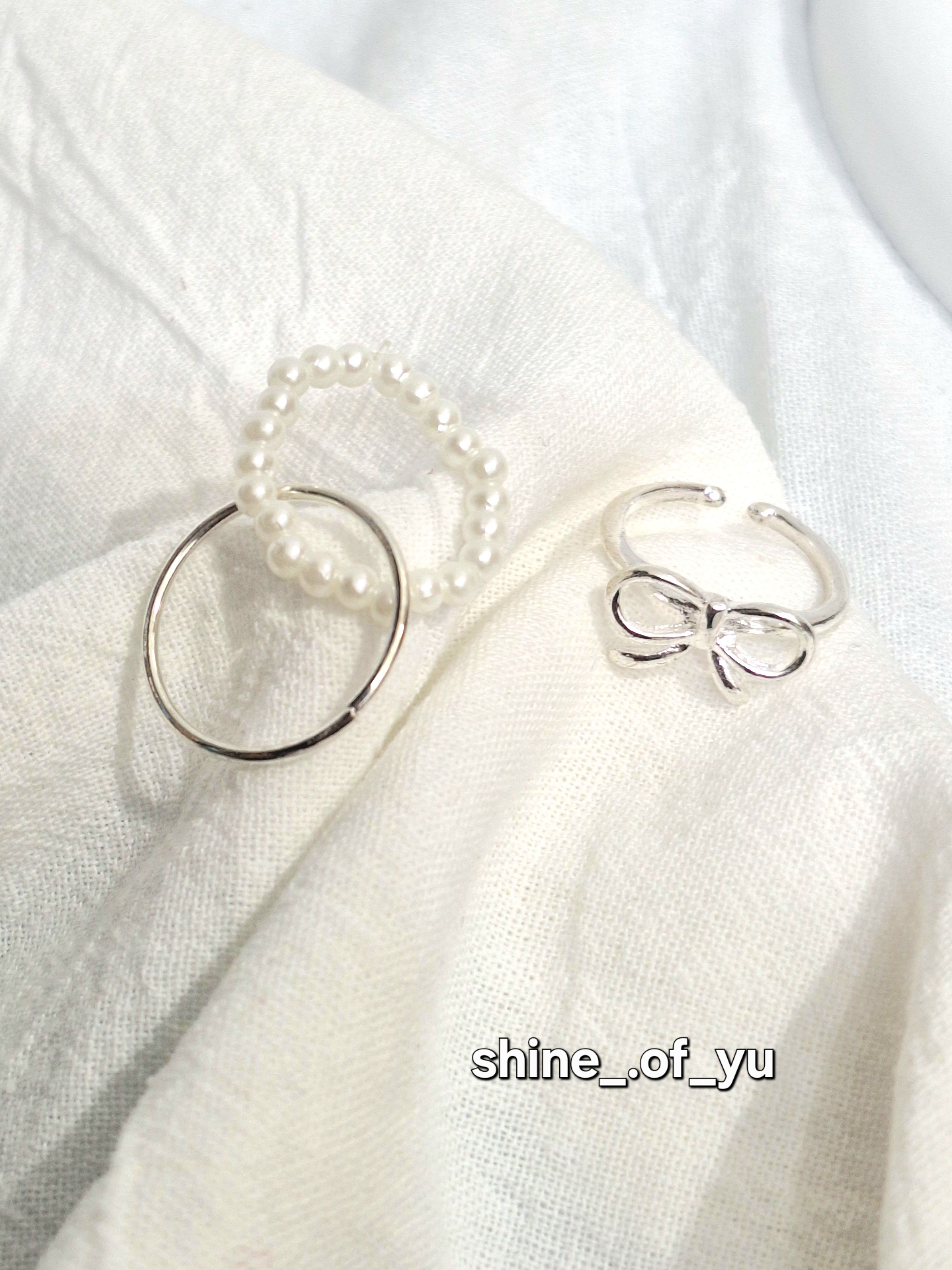 韓系珍珠蝴蝶結戒指套組