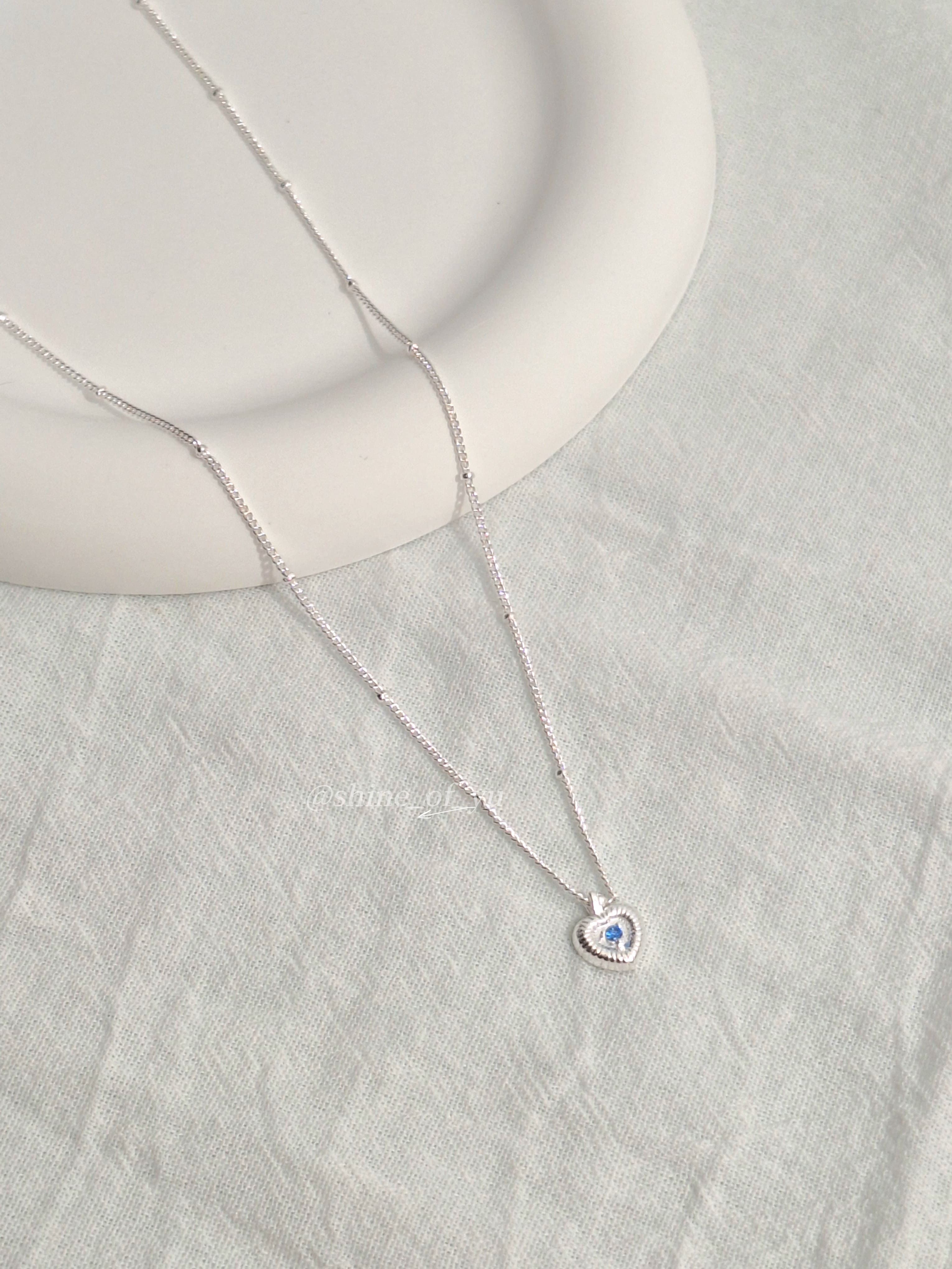 韓系愛心淡藍寶石項鍊