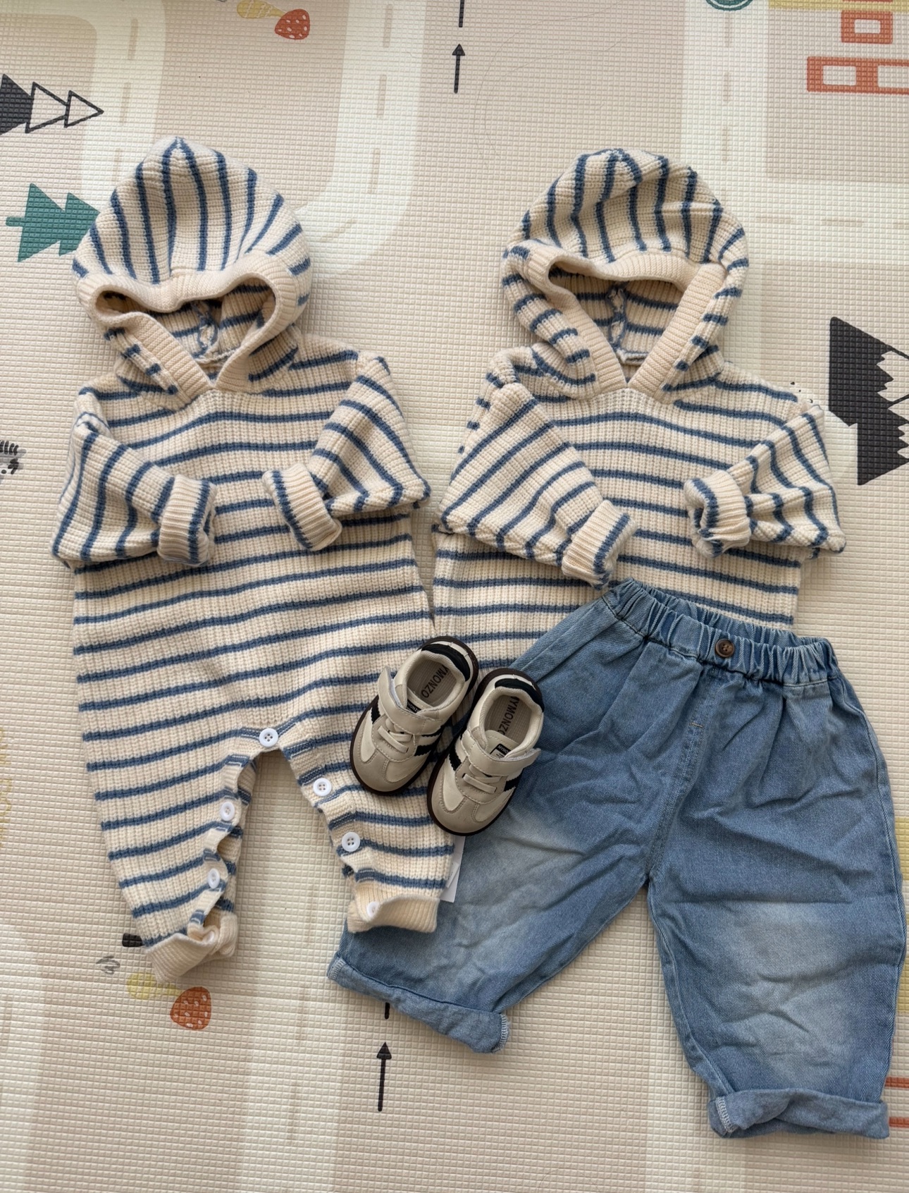 條紋厚針織毛衣/爬服