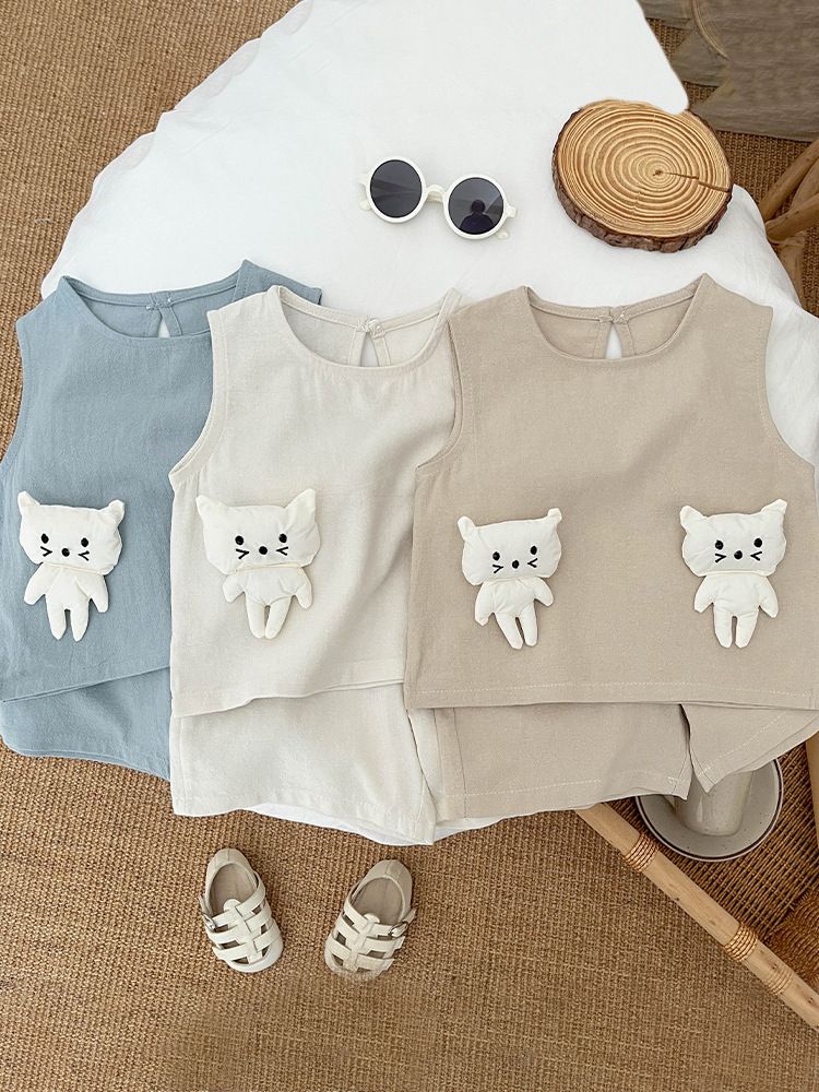 可愛玩偶背心短裤套装
