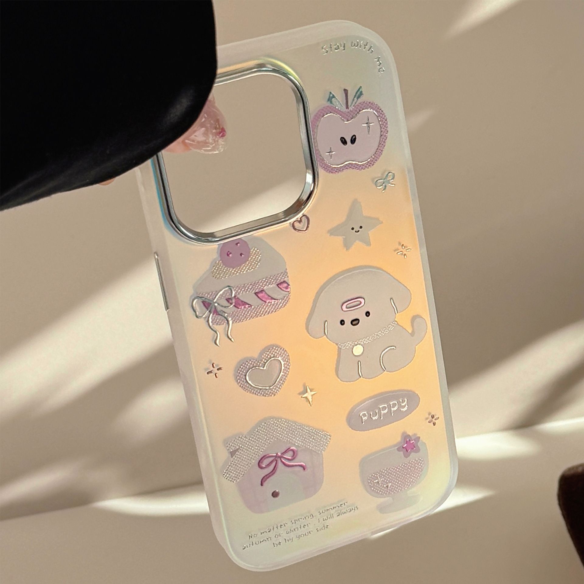 11 p.m.| 可愛小狗屋子 珍珠光燙金插圖 iPhone手機殼（11-17，有plus）