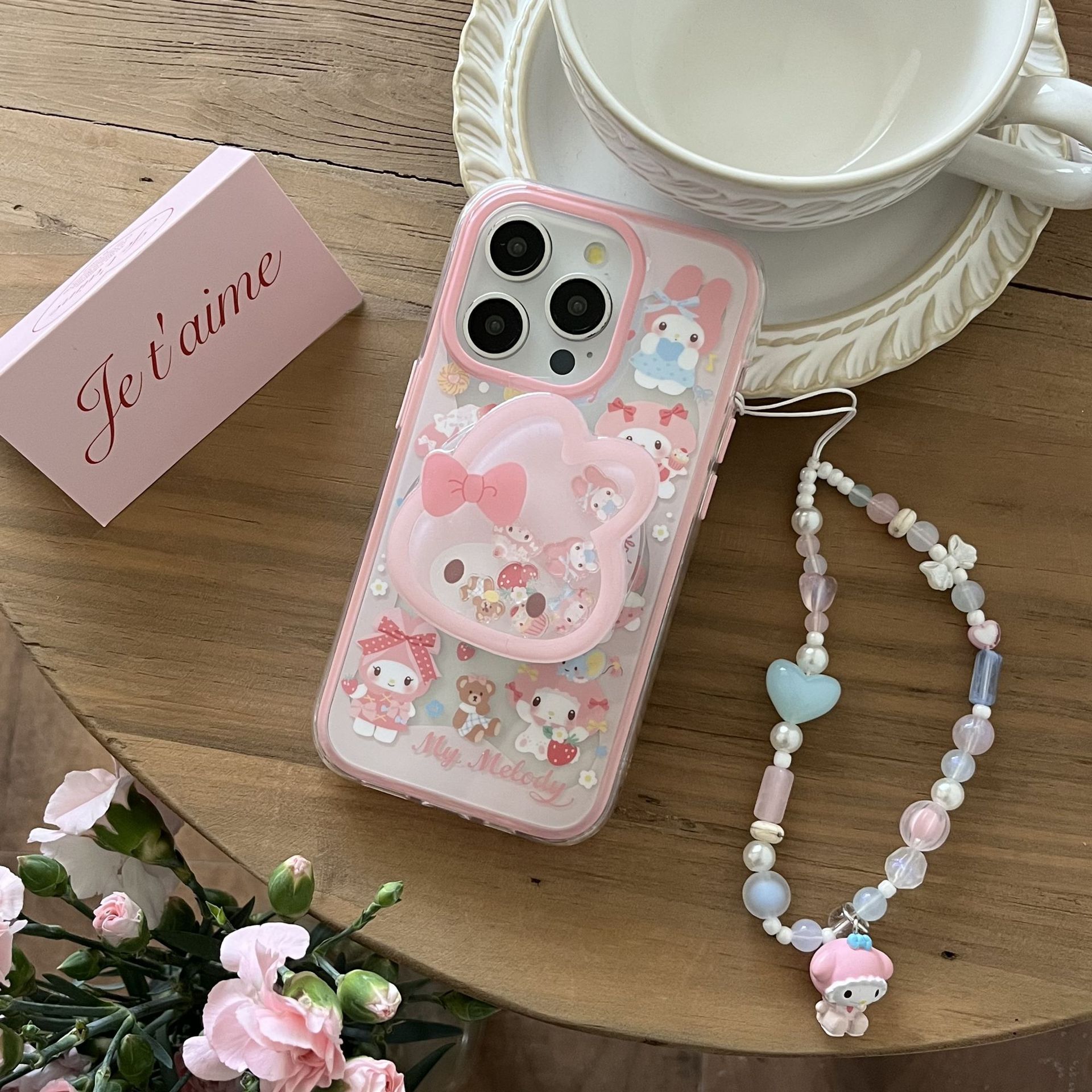 11 p.m.| 可愛美樂蒂插圖磁吸搖搖支架 珠珠掛繩iPhone手機殼（13-17）