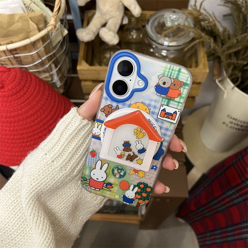 11 p.m.| 卡通彩色米菲兔房子插圖 磁吸搖搖支架iPhone手機殼（14-17）