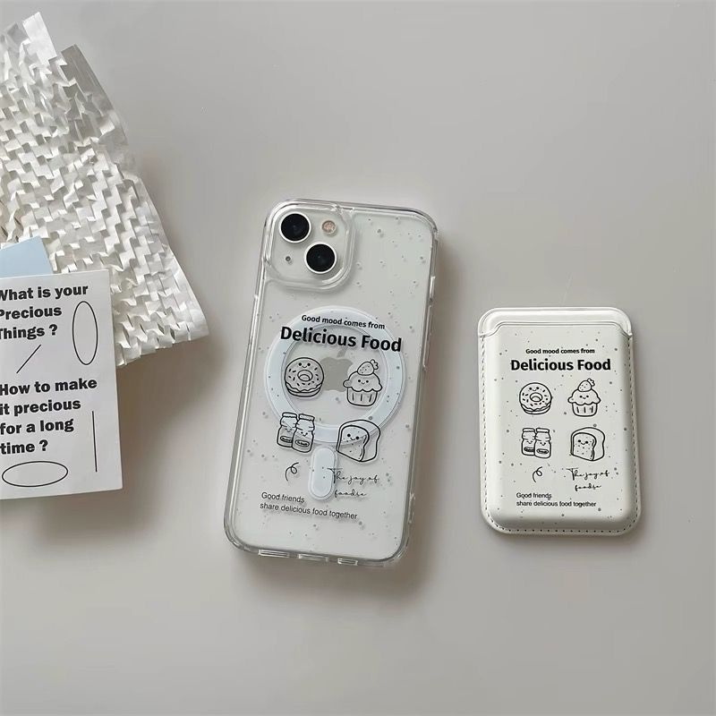 11 p.m.| ins質感 吐司甜甜圈 插圖磁吸插卡 iPhone手機殼（12-17）