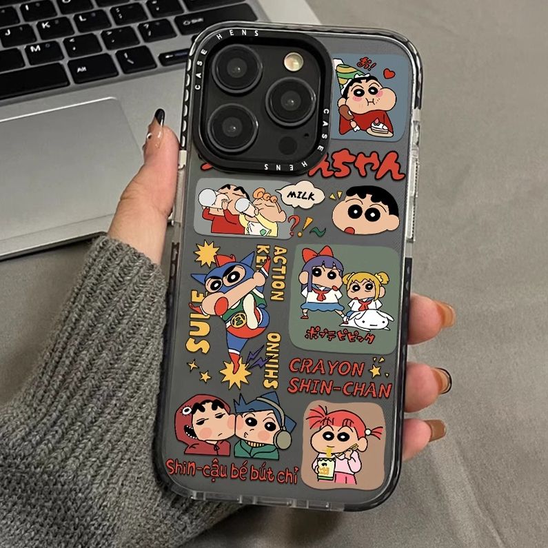 11 p.m.| 卡通可愛蠟筆小新 黑邊插圖 iPhone手機殼（X-17，有11pro/plus）