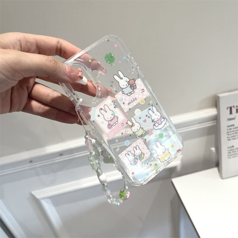 11 p.m.| 清新可愛 亮片亮粉閃粉 幸運草米菲兔 珠珠掛繩iPhone手機殼（14-17）