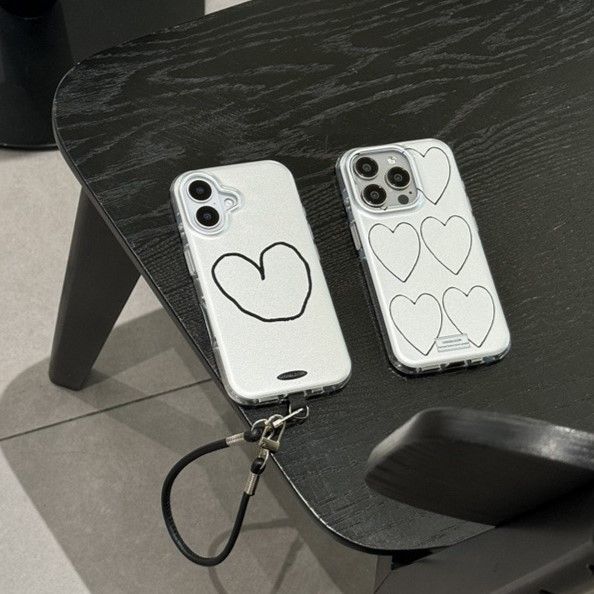 11 p.m.| 個性電鍍銀 塗鴉線條愛心 掛繩 iPhone手機殼（14-17）