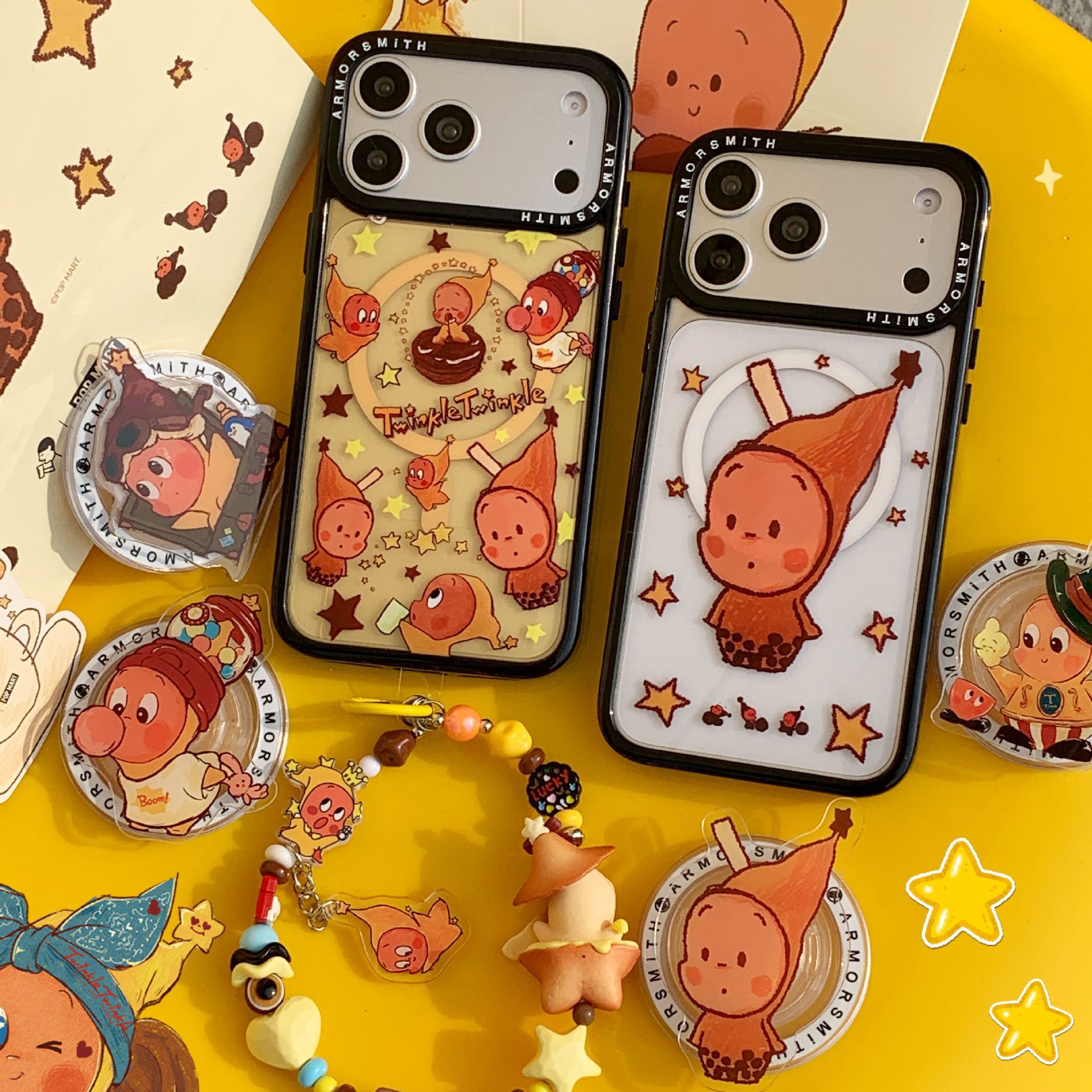 11 p.m.| 可愛塗鴉 珍奶星星人黑邊防摔 珠珠掛繩iPhone手機殼（11-17，有plus/16e/air）