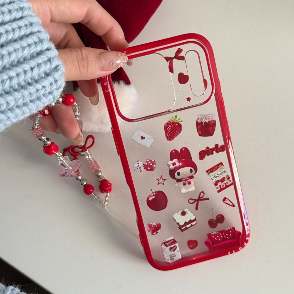 11 p.m.| 個性紅色美樂蒂插圖 珠珠掛繩 iPhone手機殼（14-17）