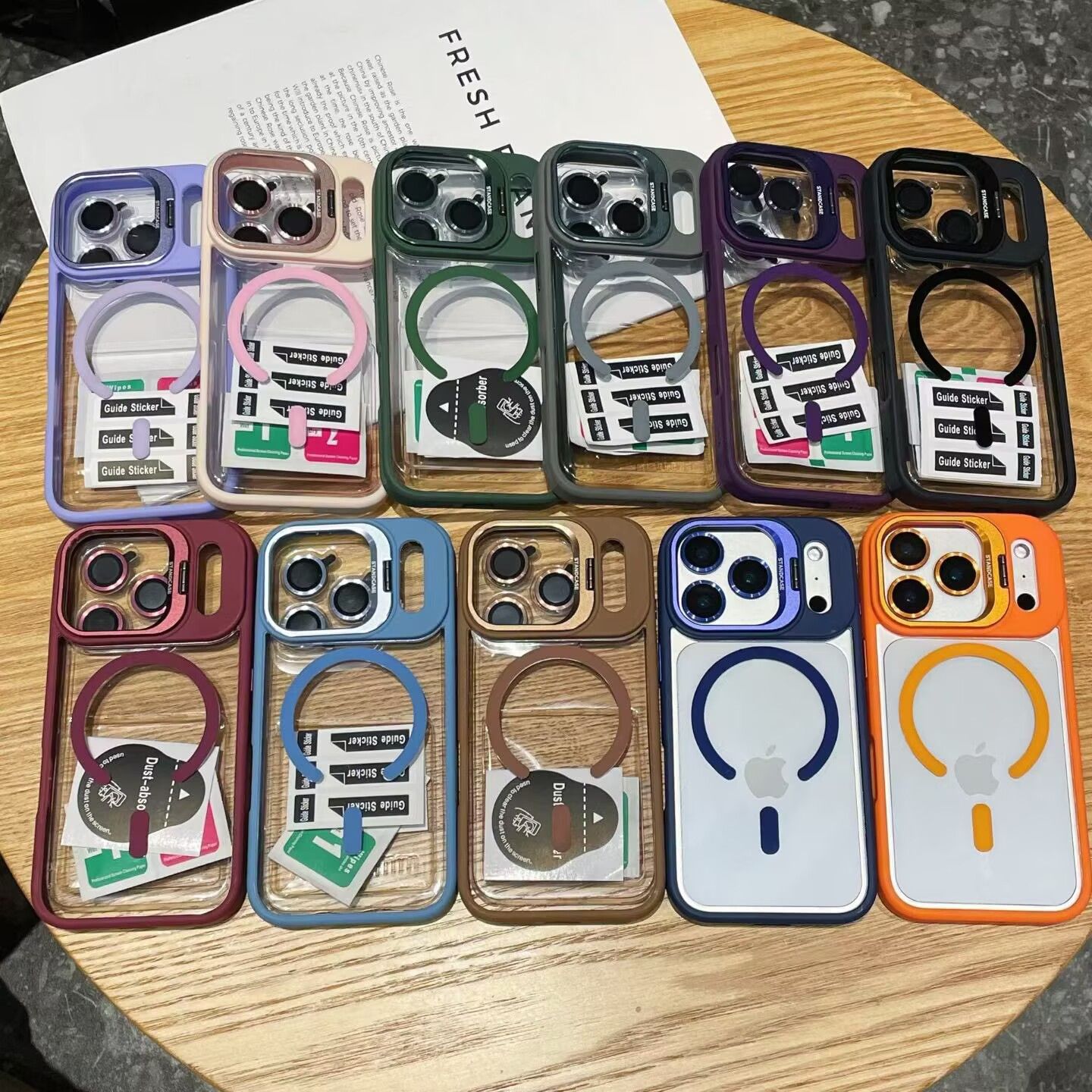 11 p.m.| 11色~極簡純色透明磁吸防摔鏡頭支架iPhone手機殼（11-17，11pro/plus/air）