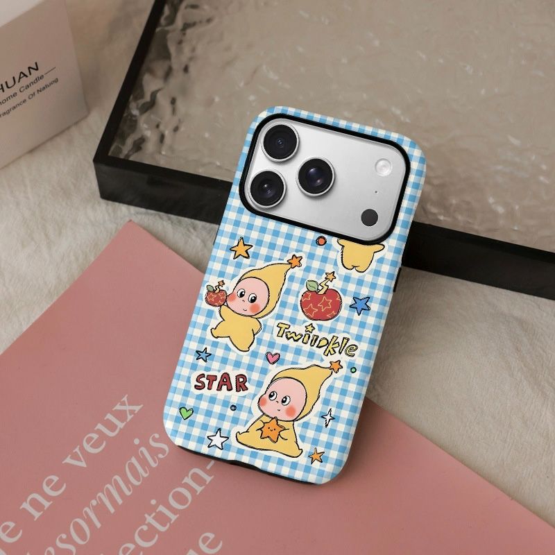 11 p.m.| 可愛藍色格紋星星人磁吸支架二合一iPhone手機殼（11-17，11pro/plus/16e/air）