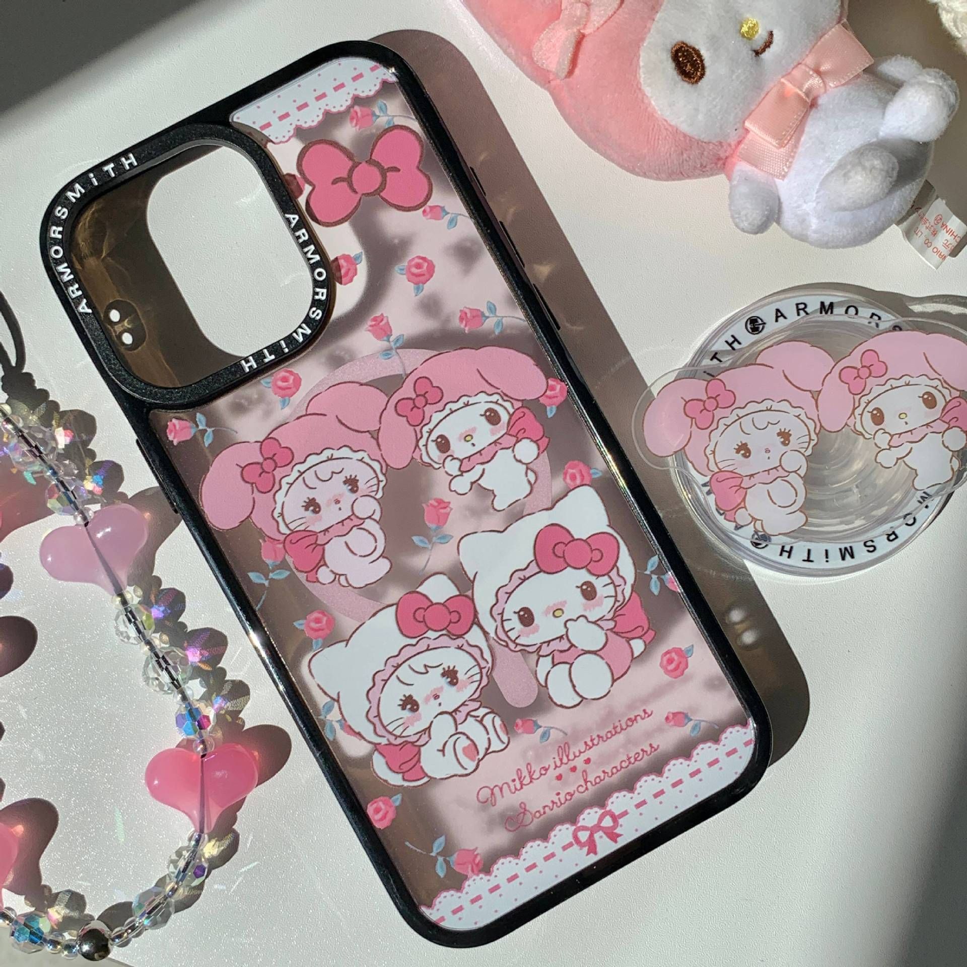 11 p.m.| 變裝小貓咪美樂蒂磁吸支架黑邊防摔iPhone手機殼（11-17，plus/16e/air）