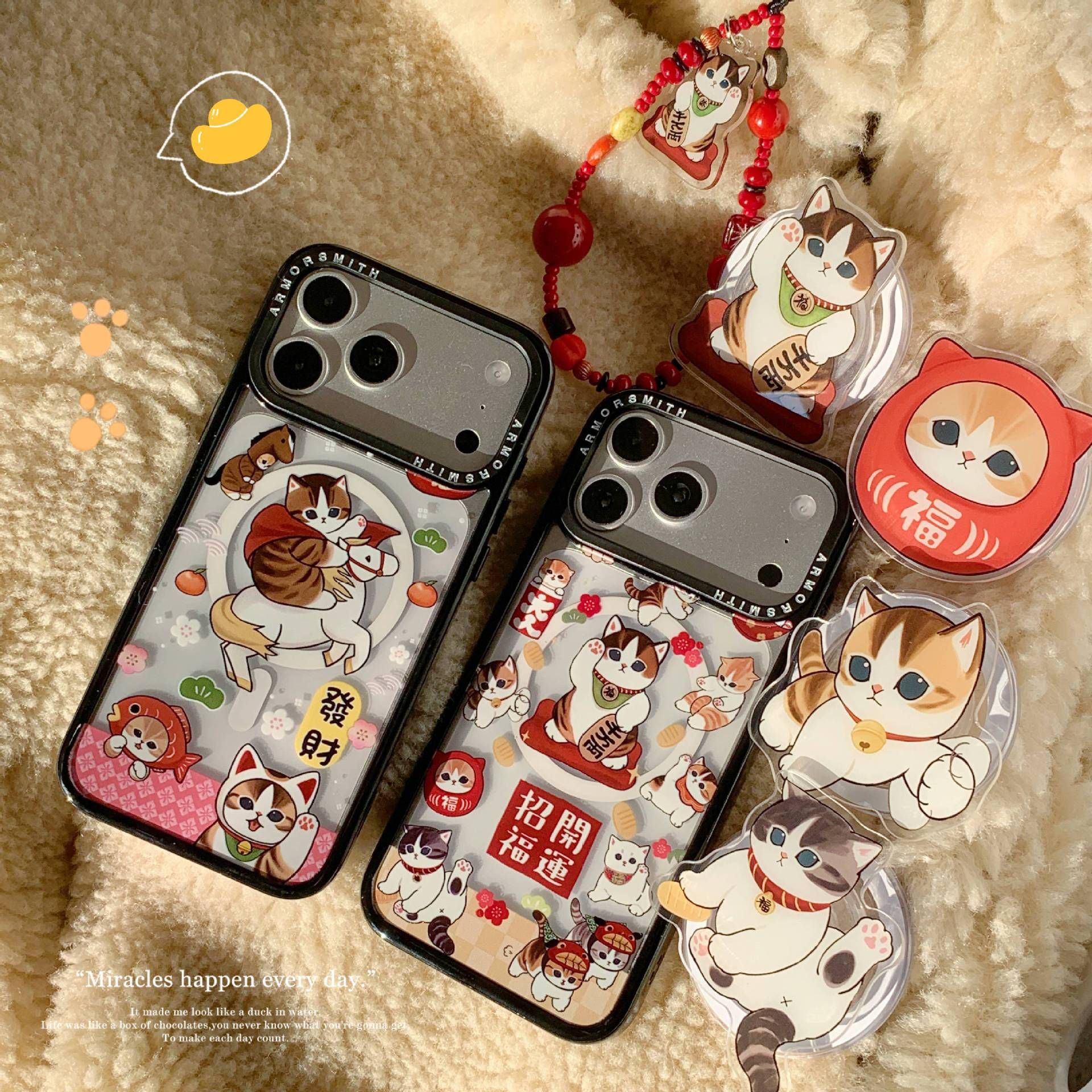 11 p.m.| 招福發財貓咪磁吸支架黑邊防摔iPhone手機殼（11-17，plus/16e/air）