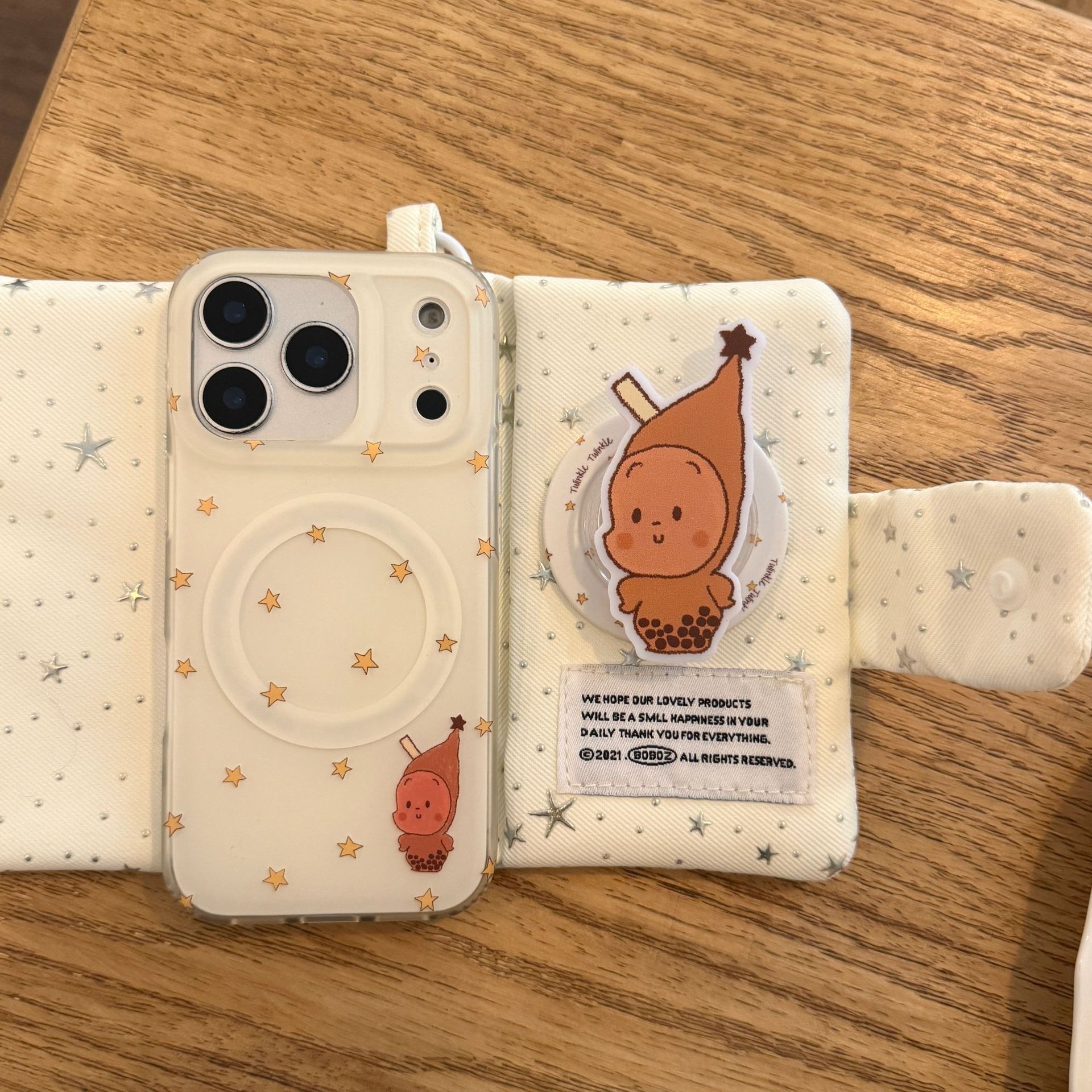 11 p.m.| 可愛奶黃色 磨砂珍奶星星人 磁吸支架iPhone手機殼（14-17）