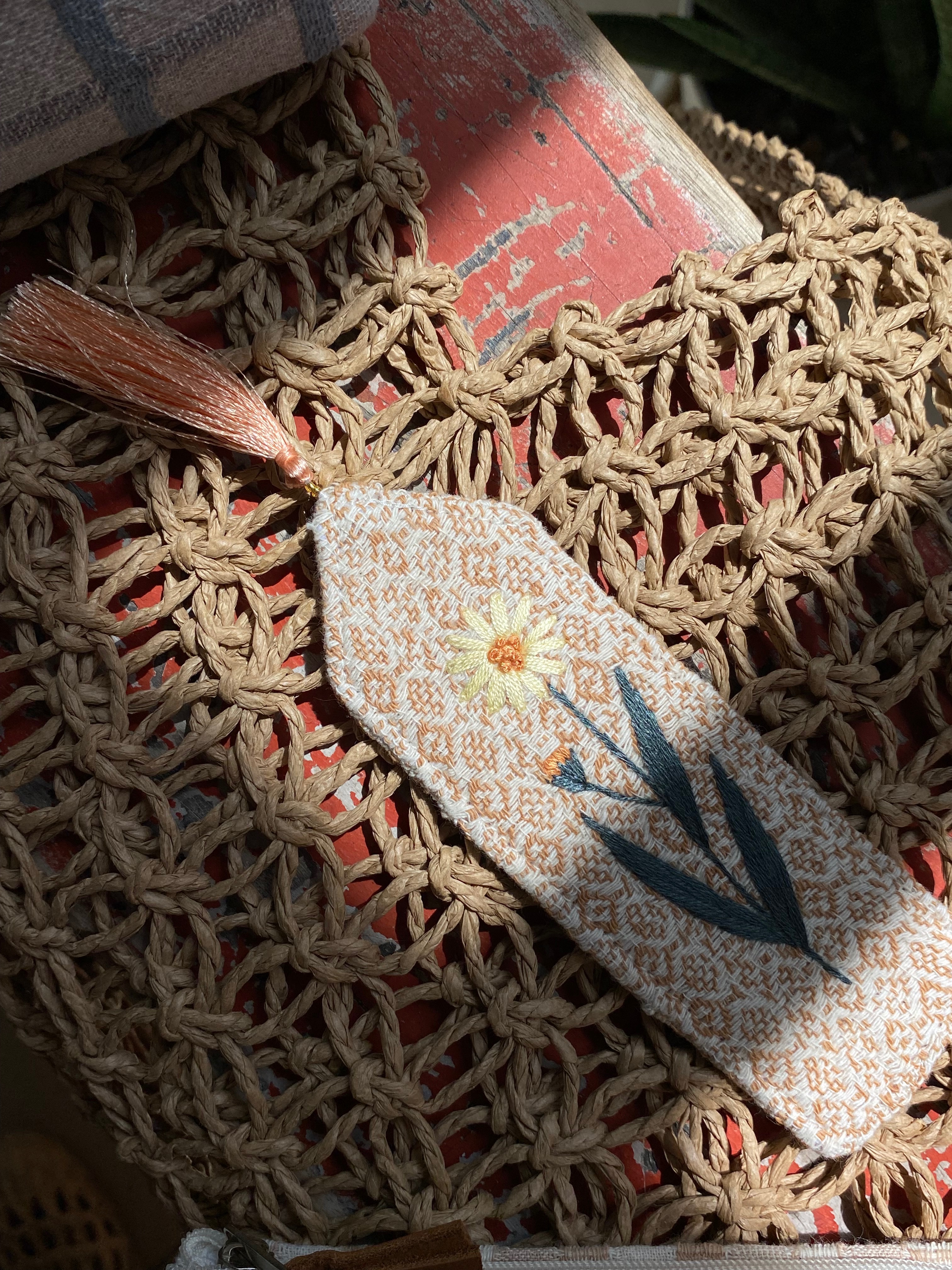 花草刺繡流蘇書籤/ 婚禮小物