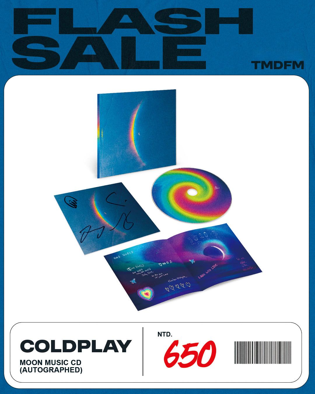 Coldplay 酷玩樂團【 Moon Music 】全員親筆簽名 CD