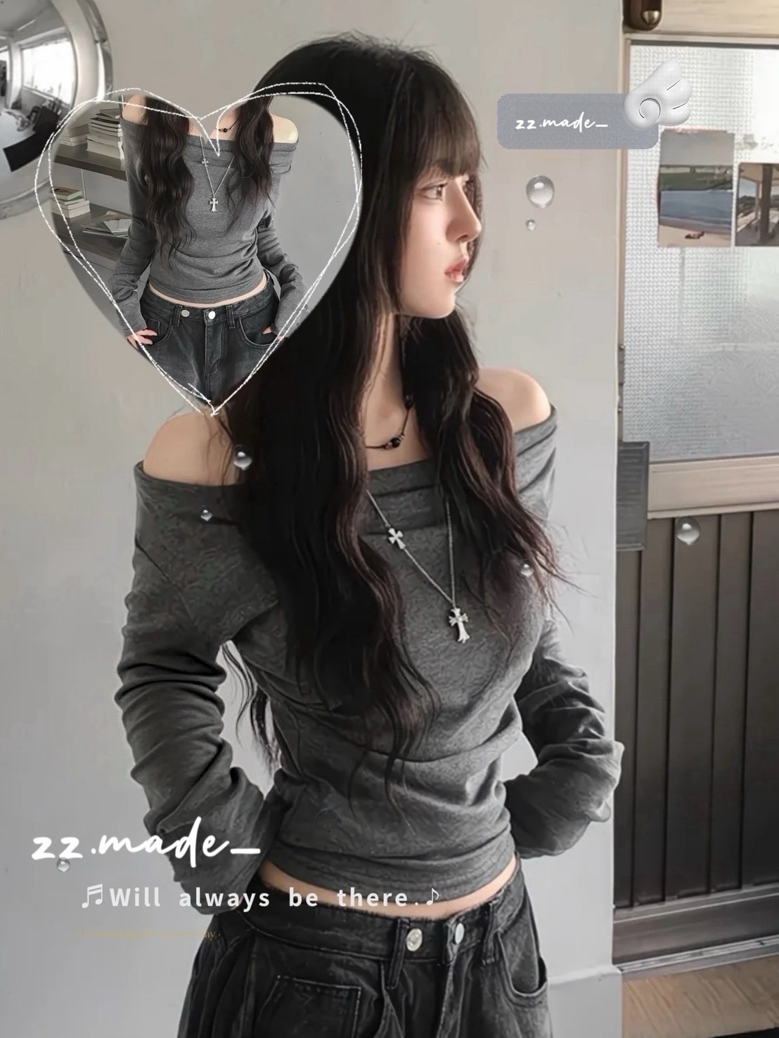 韓系一字領收腰上衣（現貨售完可追加）薄款不限季節