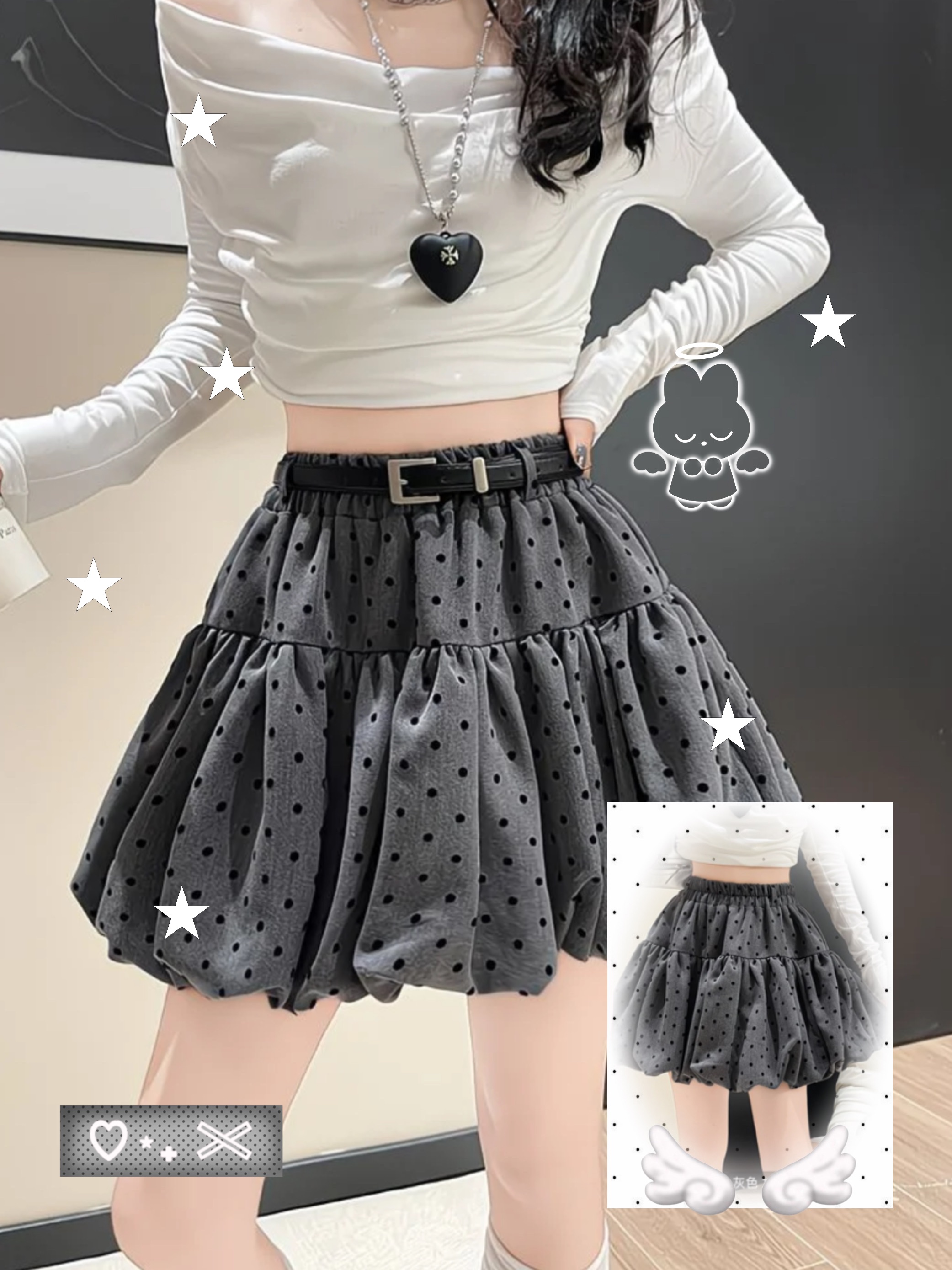 韓系波點花苞裙（兩色）