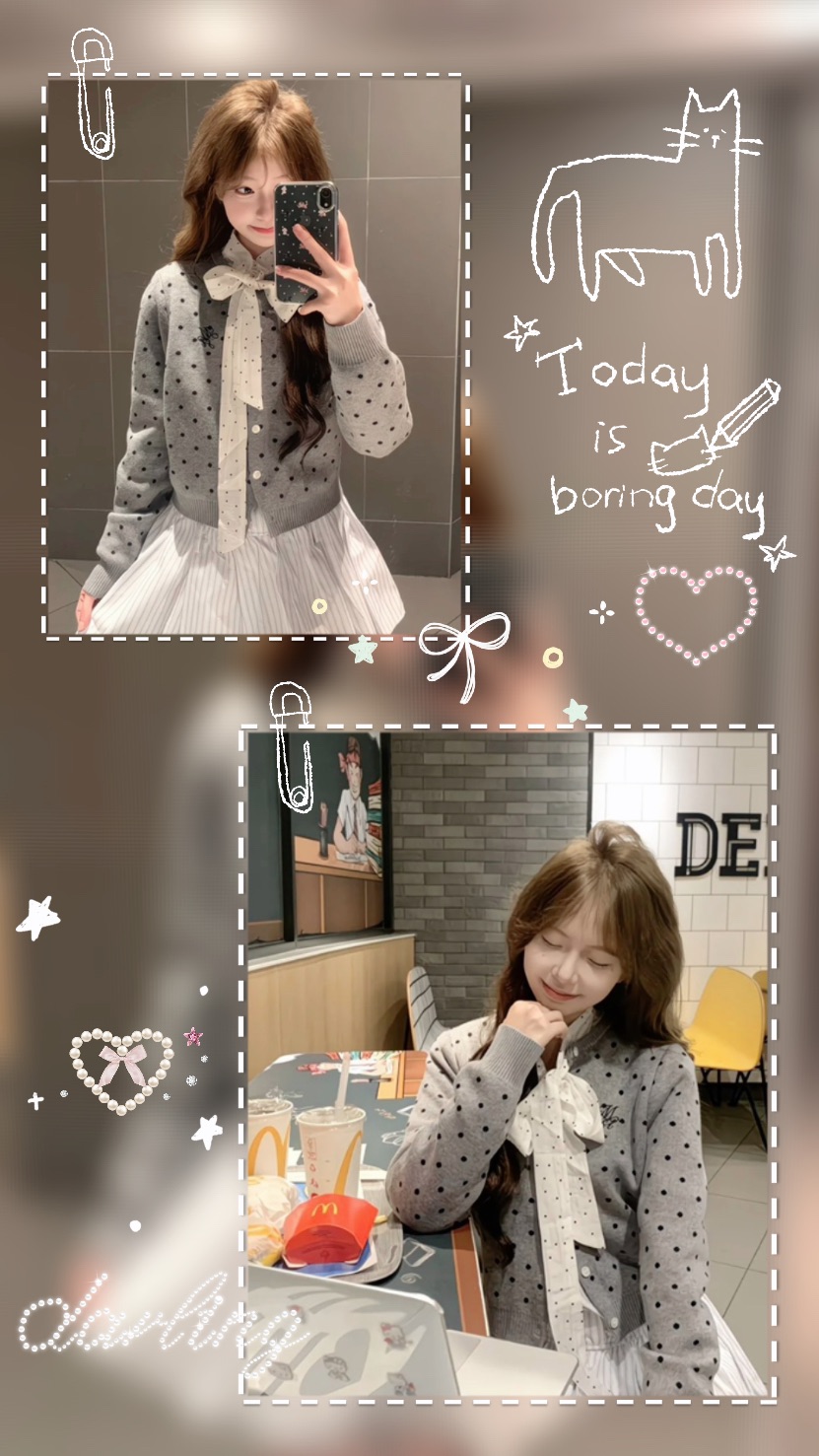 new⭐️復古學院風波點開衫+內搭襯衫連衣裙