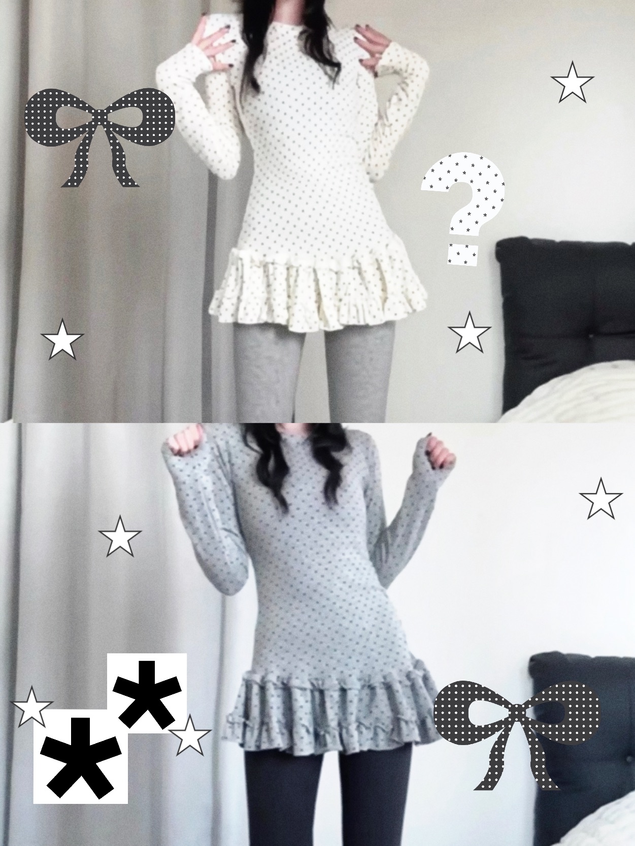 韓系波點花邊裙擺上衣（兩色）「可追加」