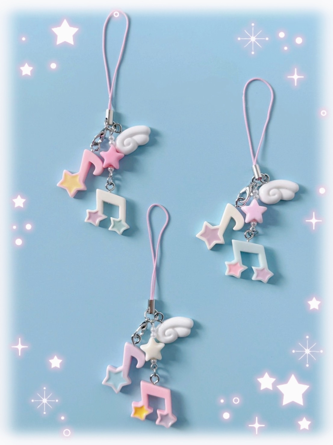 Ccd翅膀音符吊飾（粉白配色）